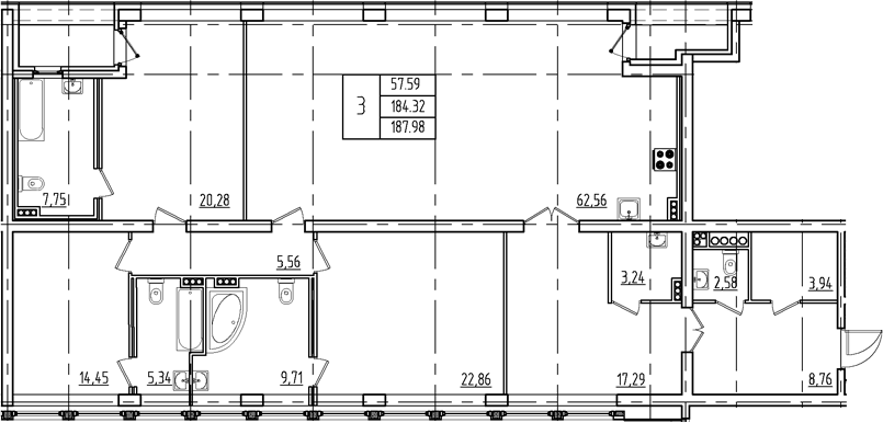 Планировка — Дефанс, 4-комн., 175 м²