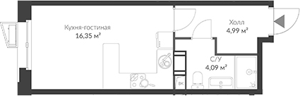 Планировка — ВЕРЕН НОРТ Cертолово, Студия, 25 м²