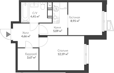 Планировка — ВЕРЕН НОРТ Cертолово, 2-комн., 39 м²