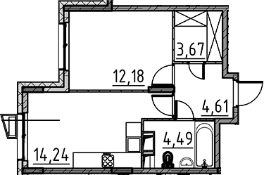 Планировка — ВЕРЕН НОРТ Cертолово, 1-комн., 39 м²