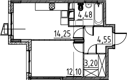 Планировка — ВЕРЕН НОРТ Cертолово, 1-комн., 39 м²