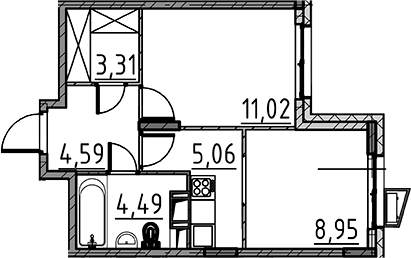 Планировка — ВЕРЕН НОРТ Cертолово, 2-комн., 37 м²