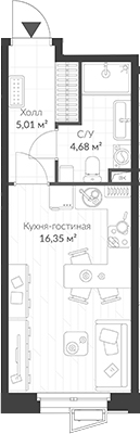 Планировка — ВЕРЕН НОРТ Cертолово, Студия, 26 м²