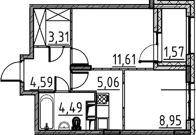 Планировка — ВЕРЕН НОРТ Cертолово, 2-комн., 38 м²