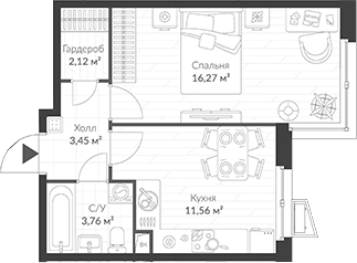 Планировка — ВЕРЕН НОРТ Cертолово, 1-комн., 37 м²