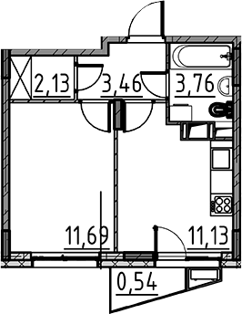 Планировка — ВЕРЕН НОРТ Cертолово, 1-комн., 32 м²