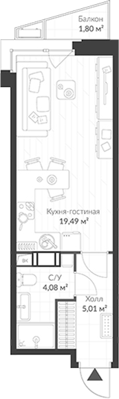 Планировка — ВЕРЕН НОРТ Cертолово, Студия, 29 м²