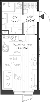 Планировка — ВЕРЕН НОРТ Cертолово, Студия, 25 м²