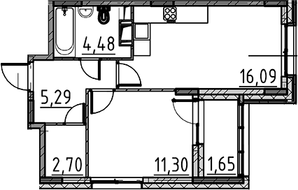 Планировка — ВЕРЕН НОРТ Cертолово, 2-комн., 40 м²