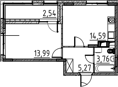 Планировка — ВЕРЕН НОРТ Cертолово, 1-комн., 38 м²