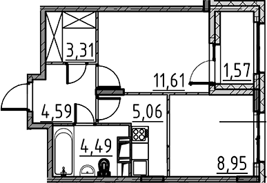 Планировка — ВЕРЕН НОРТ Cертолово, 2-комн., 38 м²