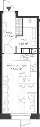 Планировка — ВЕРЕН НОРТ Cертолово, Студия, 25 м²