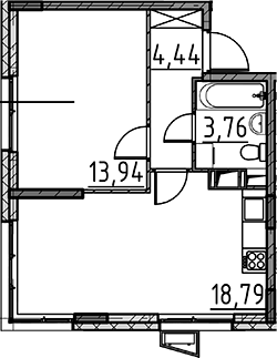 Планировка — ВЕРЕН НОРТ Cертолово, 2-комн., 41 м²