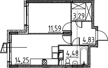 Планировка — ВЕРЕН НОРТ Cертолово, 1-комн., 38 м²
