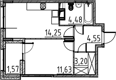 Планировка — ВЕРЕН НОРТ Cертолово, 1-комн., 38 м²