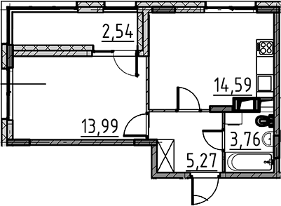 Планировка — ВЕРЕН НОРТ Cертолово, 1-комн., 38 м²