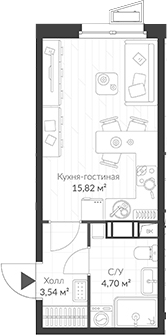 Планировка — ВЕРЕН НОРТ Cертолово, Студия, 24 м²