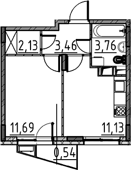 Планировка — ВЕРЕН НОРТ Cертолово, 1-комн., 32 м²