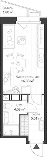 Планировка — ВЕРЕН НОРТ Cертолово, Студия, 25 м²
