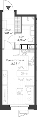 Планировка — ВЕРЕН НОРТ Cертолово, Студия, 25 м²
