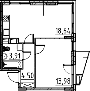 Планировка — ВЕРЕН НОРТ Cертолово, 2-комн., 41 м²