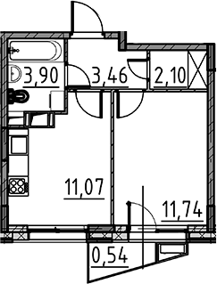 Планировка — ВЕРЕН НОРТ Cертолово, 1-комн., 32 м²