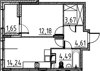Планировка — ВЕРЕН НОРТ Cертолово, 1-комн., 39 м²