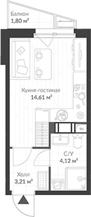 Планировка — ВЕРЕН НОРТ Cертолово, Студия, 22 м²