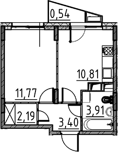 Планировка — ВЕРЕН НОРТ Cертолово, 1-комн., 32 м²