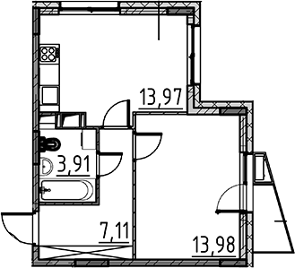 Планировка — ВЕРЕН НОРТ Cертолово, 1-комн., 39 м²