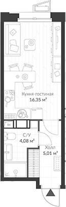 Планировка — ВЕРЕН НОРТ Cертолово, Студия, 25 м²