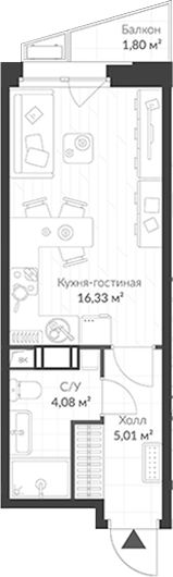 Планировка — ВЕРЕН НОРТ Cертолово, Студия, 25 м²