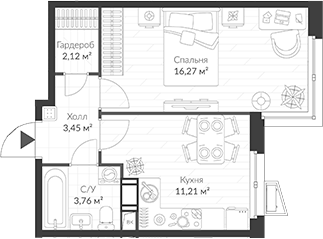 Планировка — ВЕРЕН НОРТ Cертолово, 1-комн., 37 м²