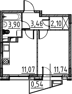 Планировка — ВЕРЕН НОРТ Cертолово, 1-комн., 32 м²