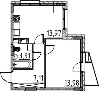 Планировка — ВЕРЕН НОРТ Cертолово, 1-комн., 39 м²