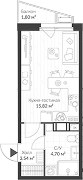 Планировка — ВЕРЕН НОРТ Cертолово, Студия, 24 м²