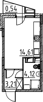 Планировка — ВЕРЕН НОРТ Cертолово, Студия, 22 м²