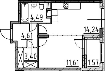 Планировка — ВЕРЕН НОРТ Cертолово, 1-комн., 38 м²