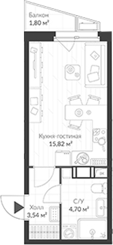 Планировка — ВЕРЕН НОРТ Cертолово, Студия, 24 м²