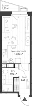 Планировка — ВЕРЕН НОРТ Cертолово, Студия, 25 м²