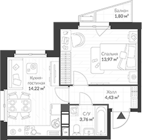 Планировка — ВЕРЕН НОРТ Cертолово, 1-комн., 36 м²