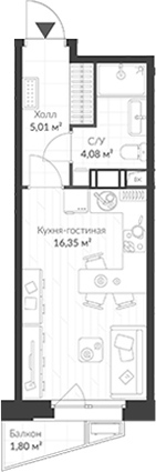 Планировка — ВЕРЕН НОРТ Cертолово, Студия, 25 м²