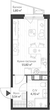 Планировка — ВЕРЕН НОРТ Cертолово, Студия, 24 м²