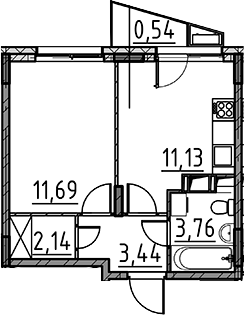 Планировка — ВЕРЕН НОРТ Cертолово, 1-комн., 32 м²