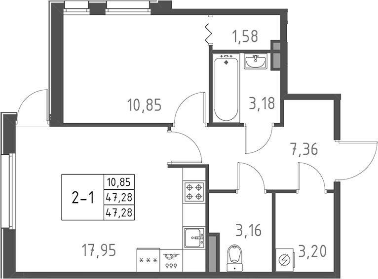 Планировка — Поинт Токсово, 2-комн., 47 м²