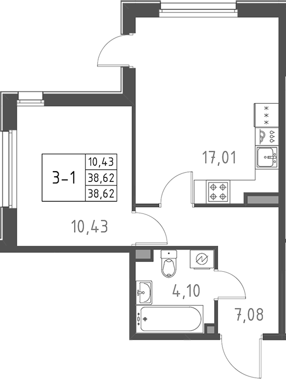 Планировка — Поинт Токсово, 2-комн., 39 м²