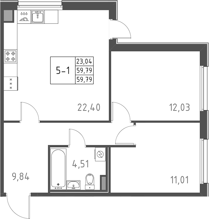 Планировка — Поинт Токсово, 3-комн., 60 м²