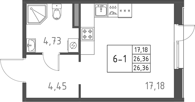 Планировка — Поинт Токсово, Студия, 26 м²