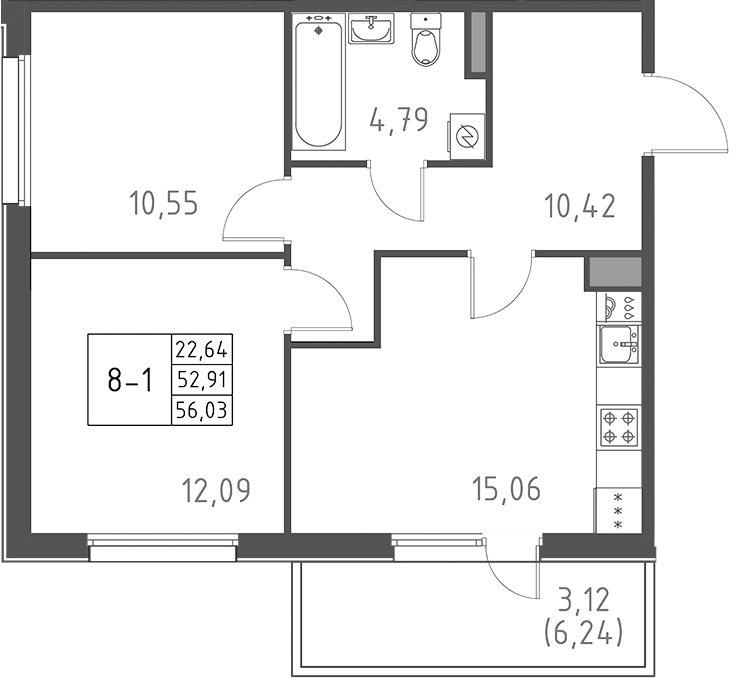 Планировка — Поинт Токсово, 3-комн., 53 м²