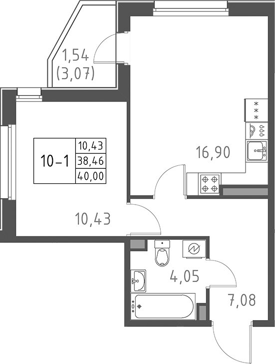 Планировка — Поинт Токсово, 2-комн., 38 м²